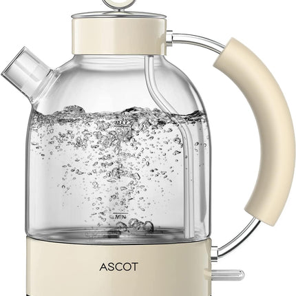 ASCOT Electric Kettle, Glass Electric Tea Kettle, Gift for Man/Women/Family, 1.5L Glass Tea Heater & Hot Water Boiler, BPA-Free, Auto Shut-Off