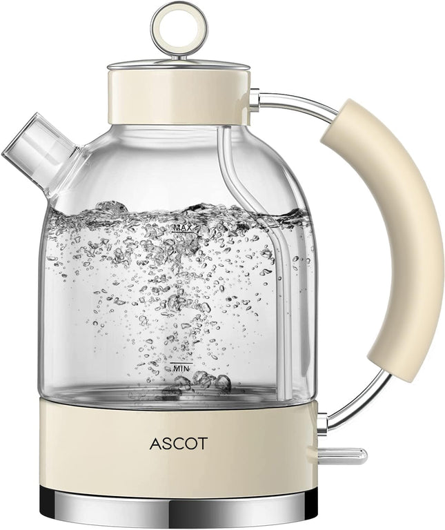 ASCOT Electric Kettle, Glass Electric Tea Kettle, Gift for Man/Women/Family, 1.5L Glass Tea Heater & Hot Water Boiler, BPA-Free, Auto Shut-Off