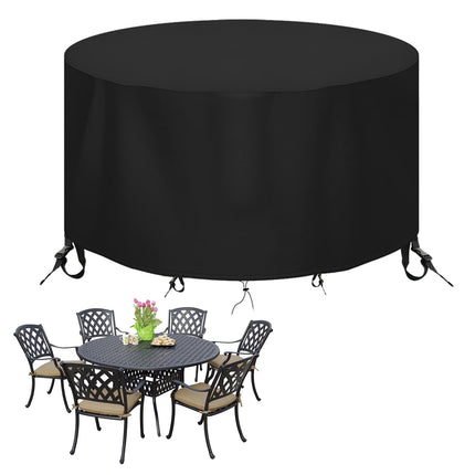 Round Patio Table Cover - Heavy Duty 600D Garden Furniture Covers Waterproof - Outdoor Rattan Table and Chair Set Protector Windproof Anti-UV Rip