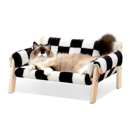 MEWOOFUN Large Cat Bed Sturdy Wooden Leg Raised Cat Sofa Bed Kitten Bed for Indoor Cats - Soft Cat Couch with Removable Cover Hold up 15kg, 56x45cm