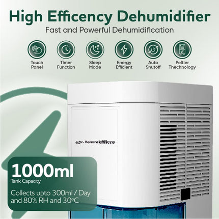 Dehumidifier for Home Damp 1000ML -GW-Remove Moisture Efficiently -Electric Dehumidifier for Bedroom -Sleep Mode & 6 Timer Options-Portable, Auto
