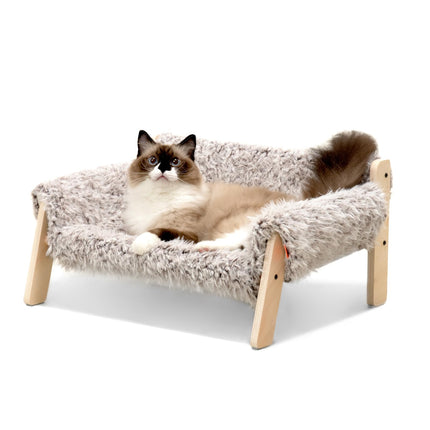 MEWOOFUN Large Cat Bed Sturdy Wooden Leg Raised Cat Sofa Bed Kitten Bed for Indoor Cats - Soft Cat Couch with Removable Cover Hold up 15kg, 56x45cm