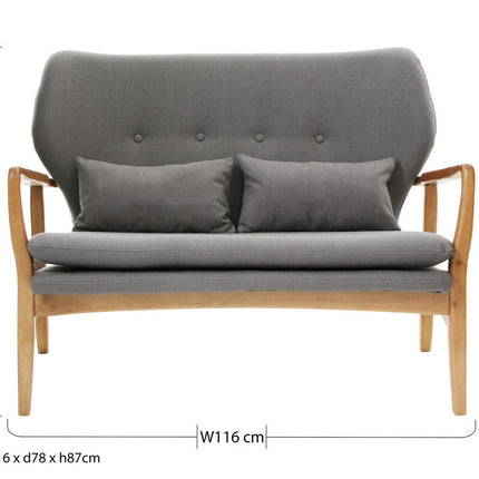 2 Seater Grey Sofa with Birchwood Frame, Stockholm