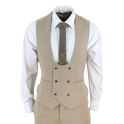 AK-23 - Men Tweed 3 Piece Suit Tan Oak Double Breasted Wedding