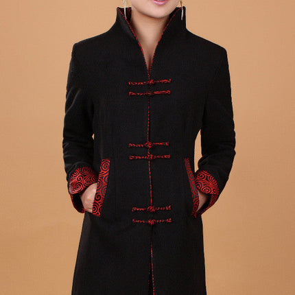 Autumn Ethnic Style Women's Retro Wool Mid-length Trench Coat