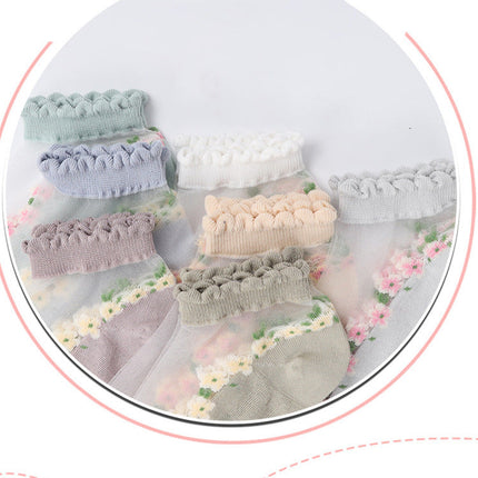 Women's Thin Spun Glass Lace Crystal Boat Socks