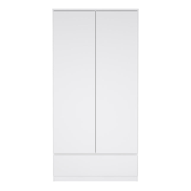 Naia Wardrobe with 2 Doors 1 Drawer in White High Gloss