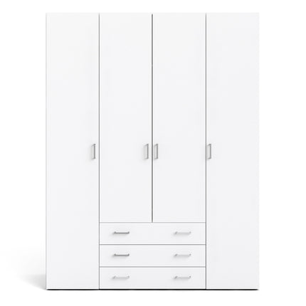 Space Wardrobe - 4 Doors 3 Drawers in White 2000