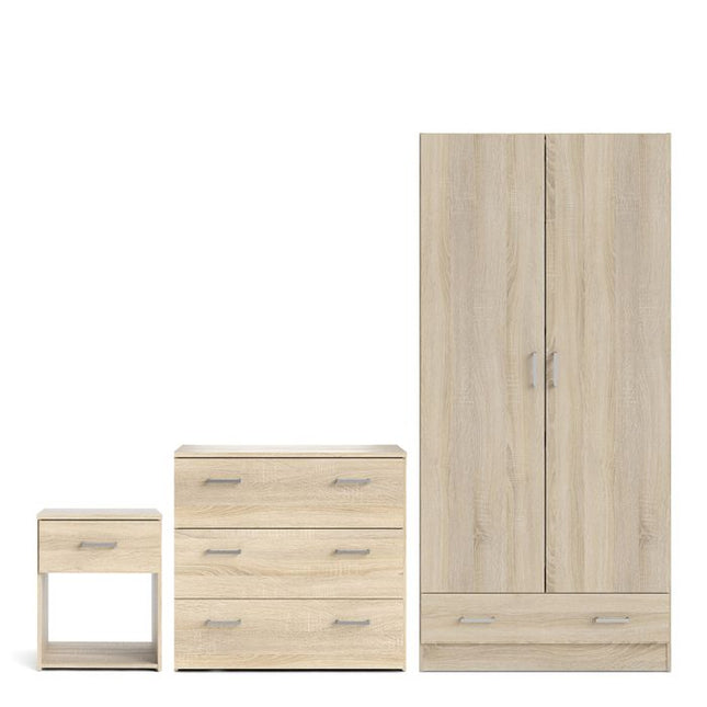 Space Package - Bedside 1 Drawer + Chest of 3 Drawers + Wardrobe with 2 Doors + 1 Drawer in Oak