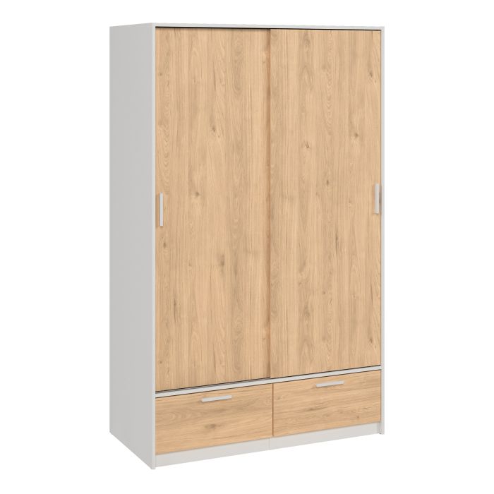 Line Wardrobe with 2 Doors 2 Drawers in White and Jackson Hickory Oak