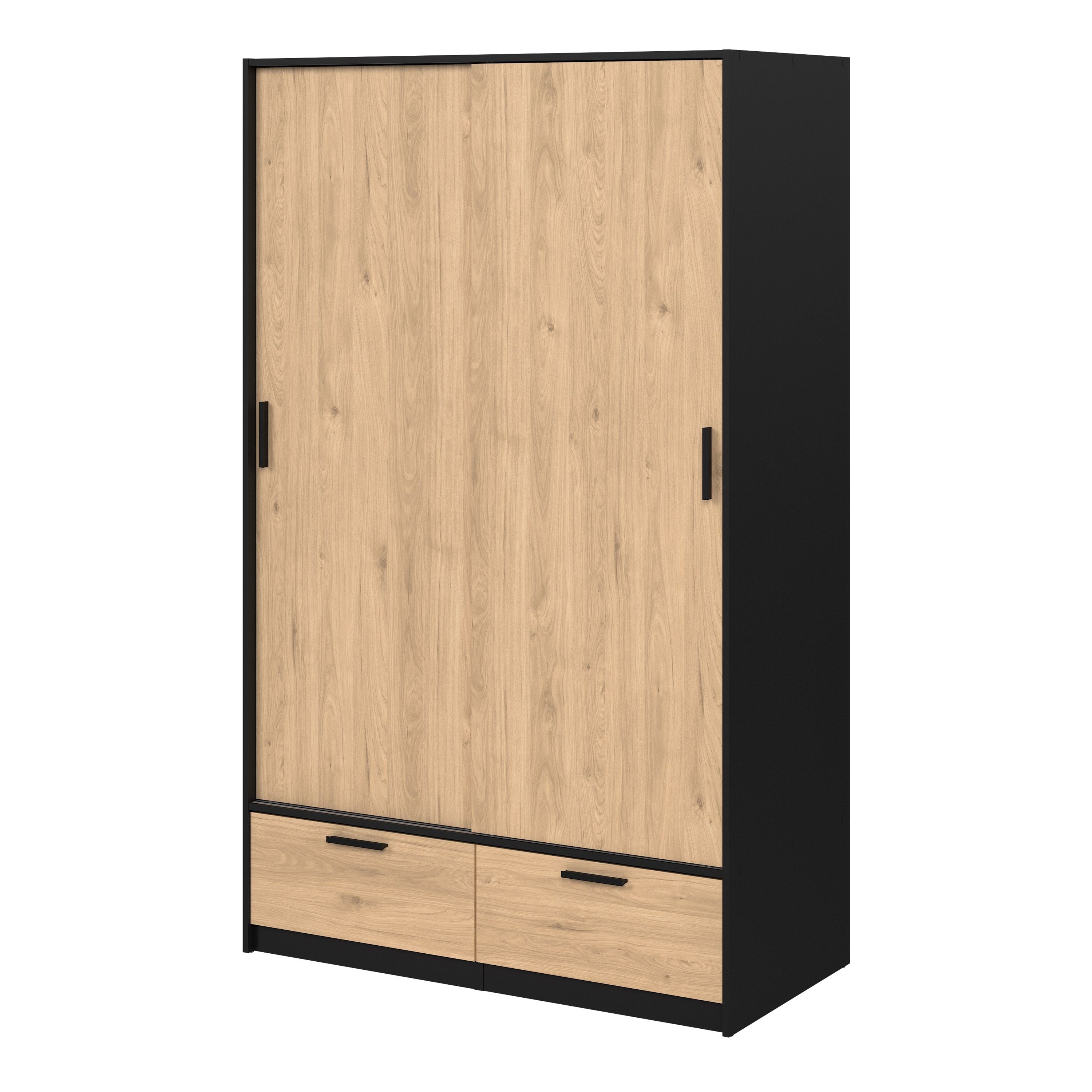 Line Wardrobe with 2 Doors 2 Drawers in Black and Jackson Hickory Oak