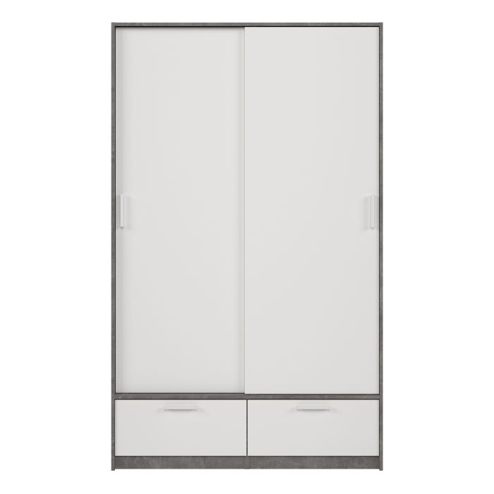 Line Wardrobe with 2 Doors 2 Drawers in White and Concrete