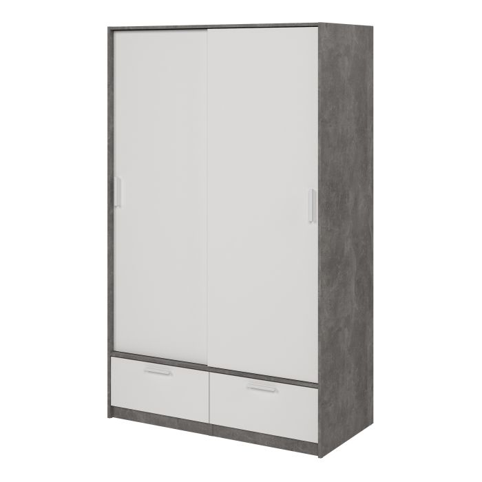 Line Wardrobe with 2 Doors 2 Drawers in White and Concrete