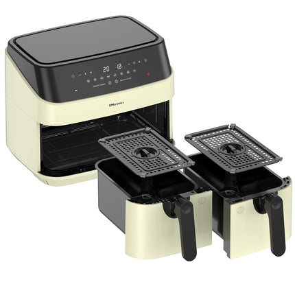 EMtronics EMAFDD9LCR Dual Air Fryer Extra Large Family Size Double XL 9 Litre with 8 Adjustable Pre-Set Menus for Oil Free & Low Fat Healthy Cooking,