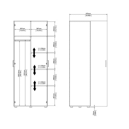 Pepe Wardrobe with 2 Doors in Oak with White High Gloss