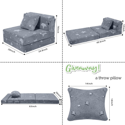 MeMoreCool Kids Sofa Bed, Toddler Floor Mattress Glow in The Dark, Baby Modular Star Couch, Fold Up Children Sofa Convertible Futon Folding Mattress