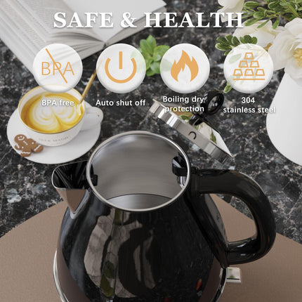 Anfilank Electric Kettles Fast Boil 3000W, 1.7L Stainless Steel Kettle, BPA Free, Auto Shut-Off and Boil-Dry Protection, Black