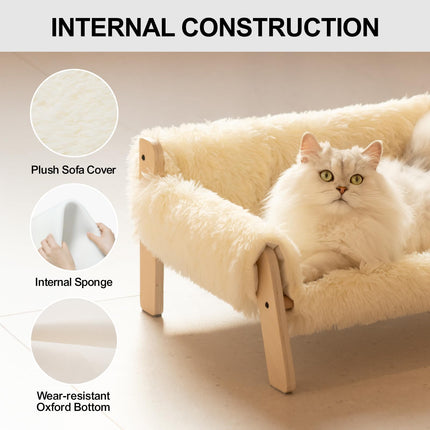 MEWOOFUN Large Cat Bed Sturdy Wooden Leg Raised Cat Sofa Bed Kitten Bed for Indoor Cats - Soft Cat Couch with Removable Cover Hold up 15kg, 56x45cm