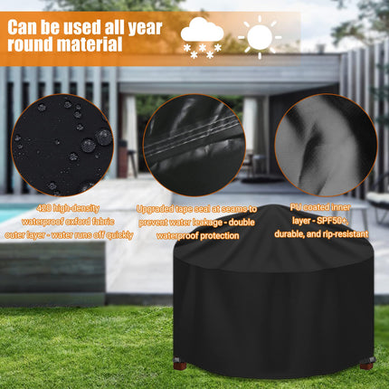 Round Patio Table Cover - Heavy Duty 600D Garden Furniture Covers Waterproof - Outdoor Rattan Table and Chair Set Protector Windproof Anti-UV Rip