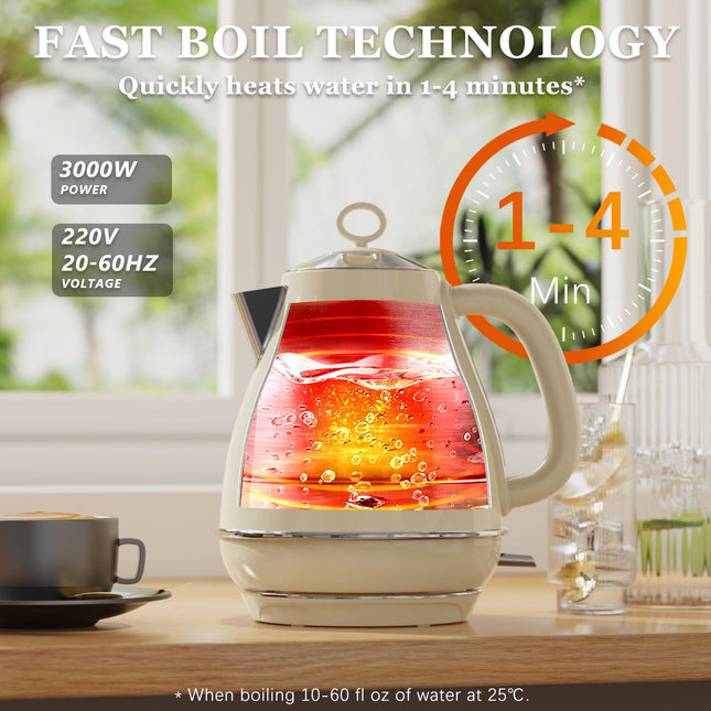 Anfilank Kettle Electric Fast Boil, 1.7L Stainless Steel Kettle with Water Filter, BPA Free, Auto Shut-Off and Boil-Dry Protection, 3000W, Cream