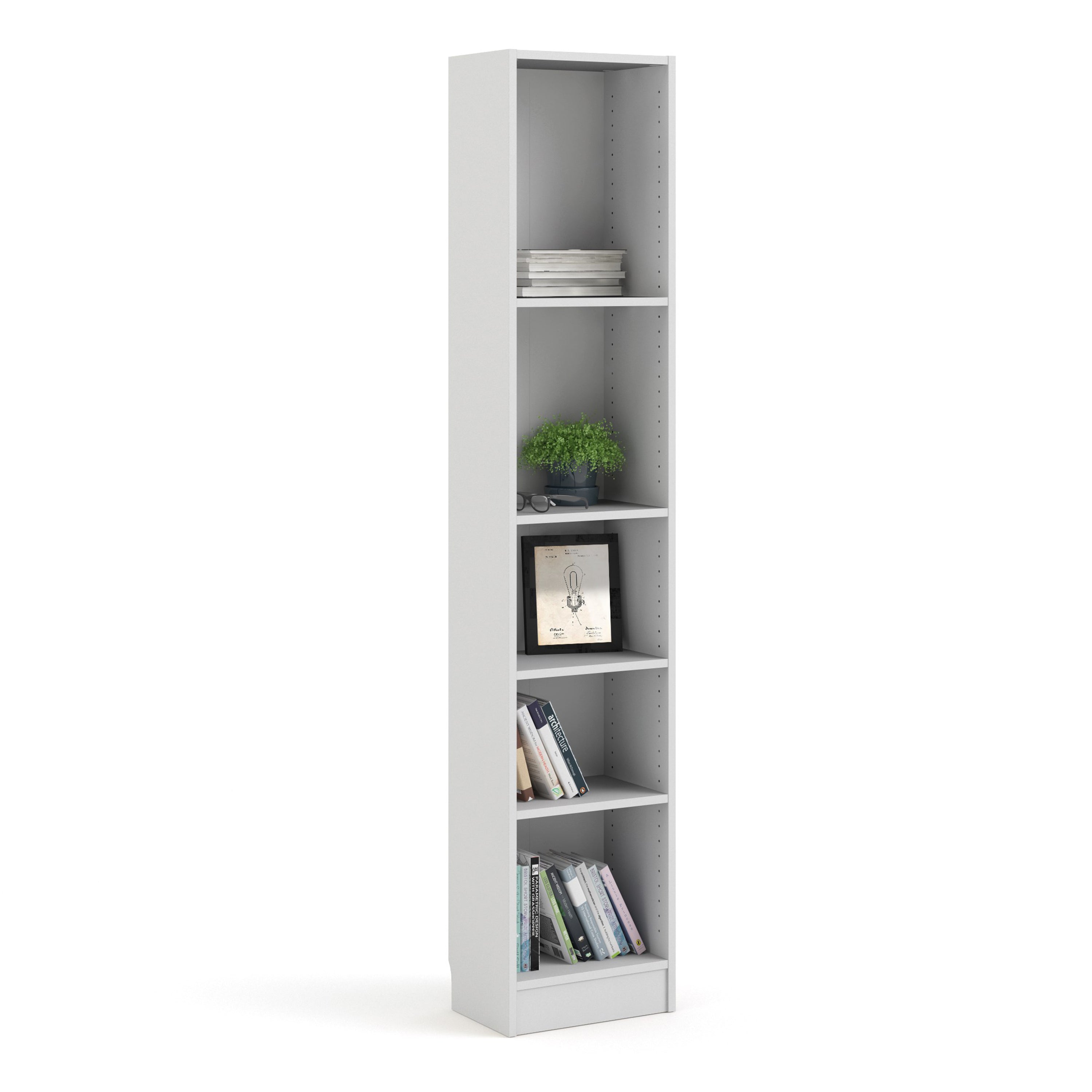 Basic Tall Narrow Bookcase (4 Shelves) in White Furniture To Go Ltd