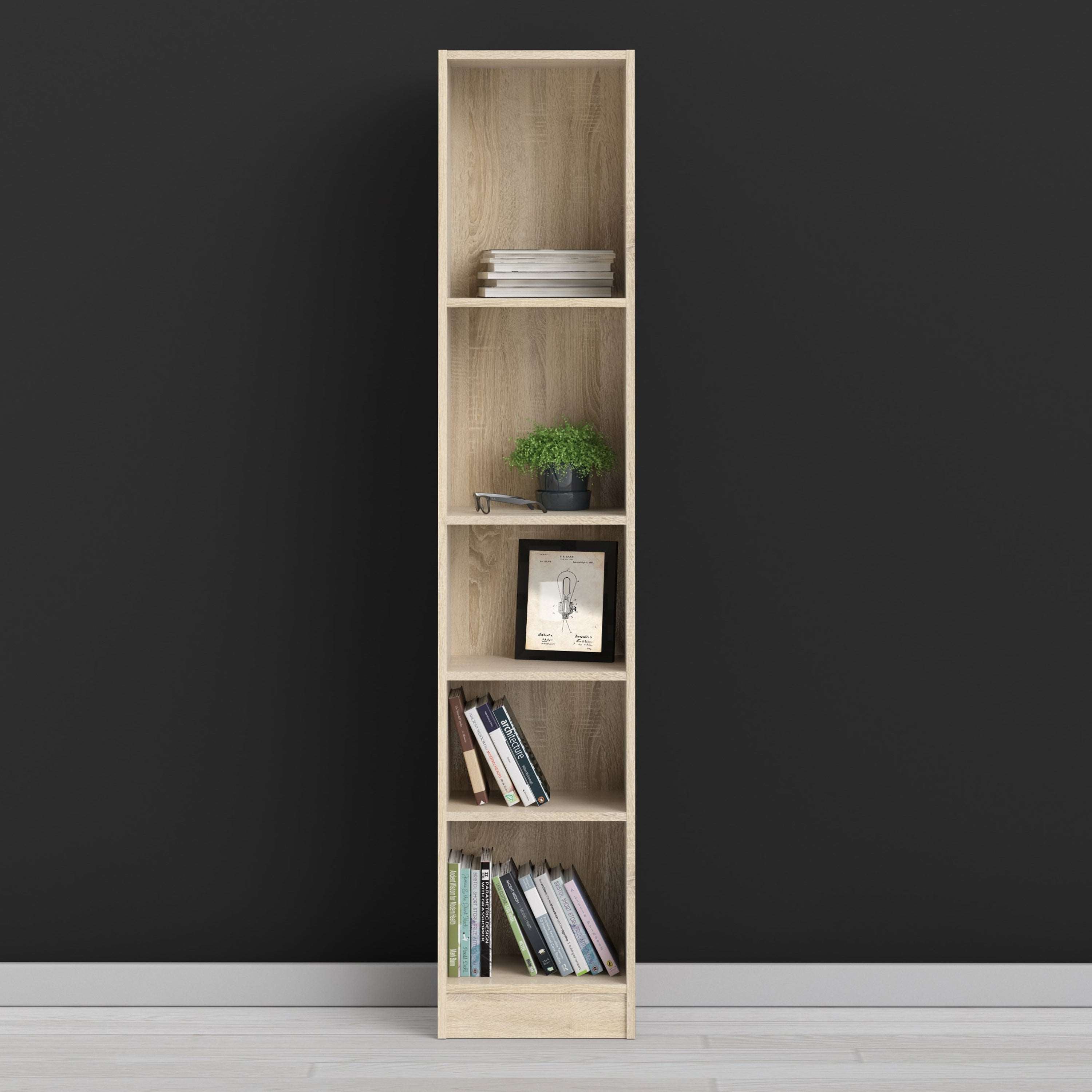 Basic Tall Narrow Bookcase (4 Shelves) in Oak Furniture To Go Ltd