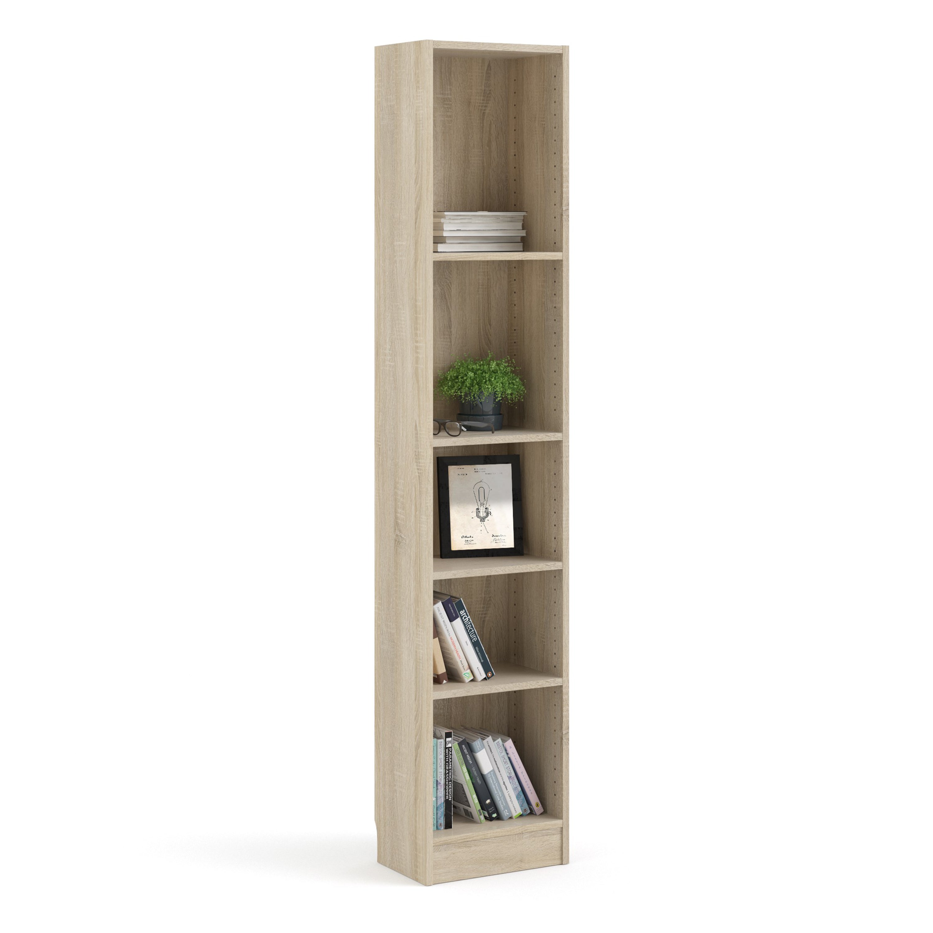 Basic Tall Narrow Bookcase (4 Shelves) in Oak Furniture To Go Ltd