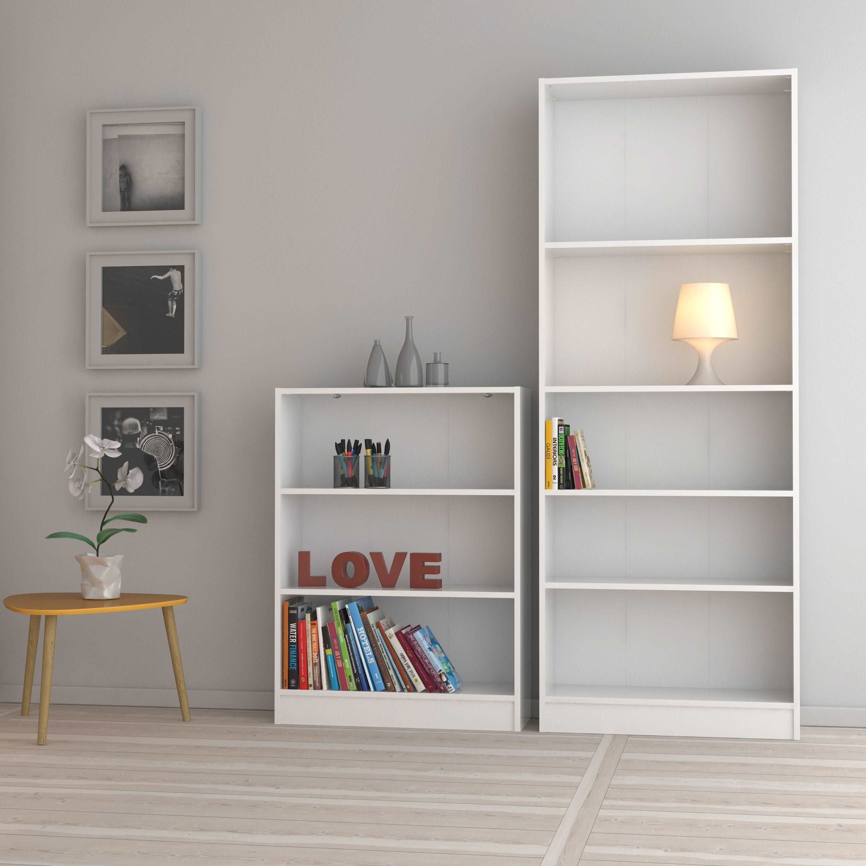 Basic Low Wide Bookcase (2 Shelves) in White Furniture To Go Ltd