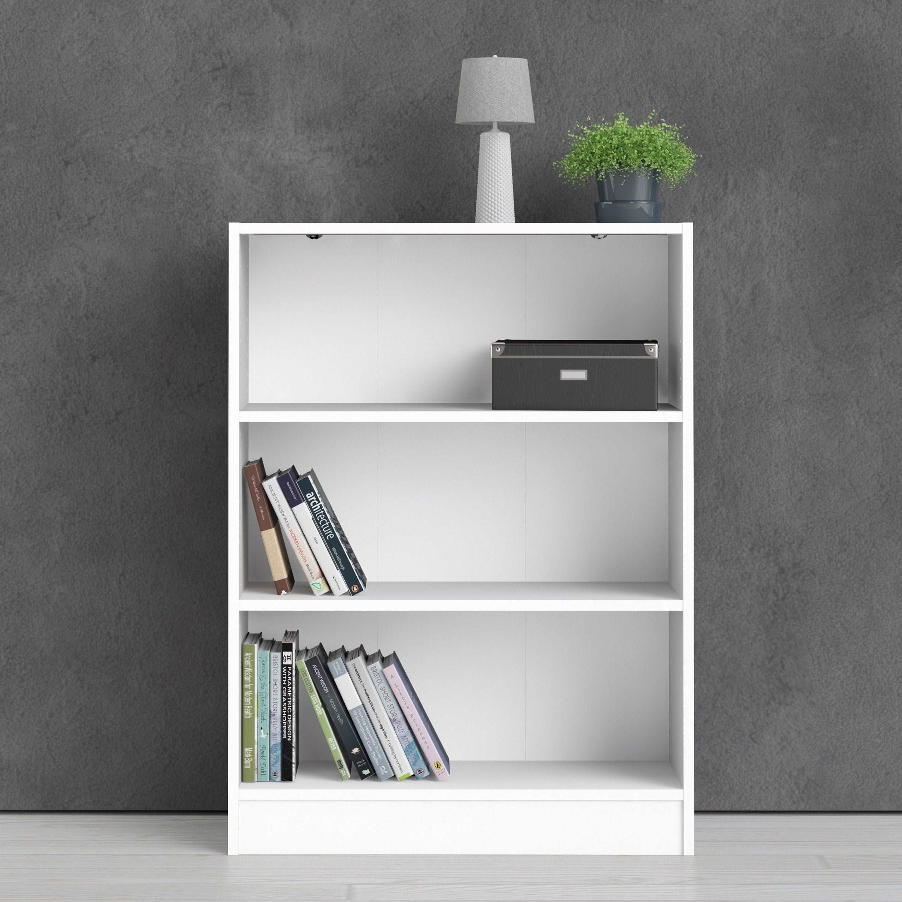 Basic Low Wide Bookcase (2 Shelves) in White Furniture To Go Ltd