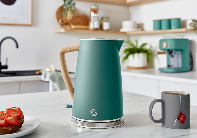Swan SK14610GREN Nordic Jug Kettle, Wood Effect, Soft Touch, 1.7L 3KW, Matte Pine Green
