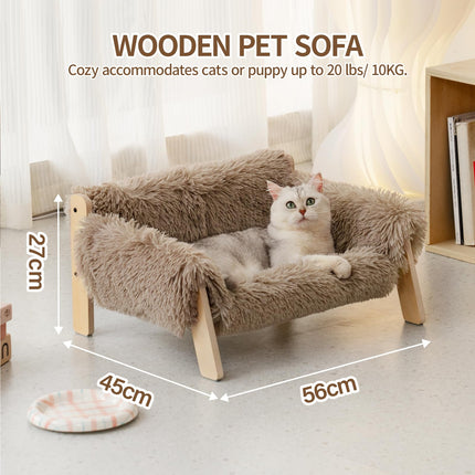 MEWOOFUN Large Cat Bed Sturdy Wooden Leg Raised Cat Sofa Bed Kitten Bed for Indoor Cats - Soft Cat Couch with Removable Cover Hold up 15kg, 56x45cm