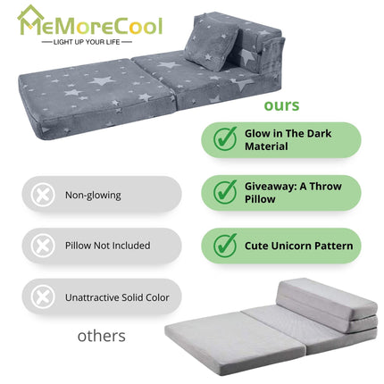 MeMoreCool Kids Sofa Bed, Toddler Floor Mattress Glow in The Dark, Baby Modular Star Couch, Fold Up Children Sofa Convertible Futon Folding Mattress