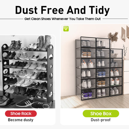Kuject Large Shoe Boxes, Clear Stackable Shoes Storage Organiser, Fit Size 12, Plastic Sneakers Containers, Great Substitute for Shoe Rack, Space
