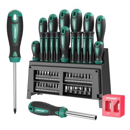 HYCHIKA 51 PCS Magnetic Screwdriver Set Including Flat Head, Phillips, Precision and Bit Screwdriver, Suitable for DIY, Home, Farm Maintenance
