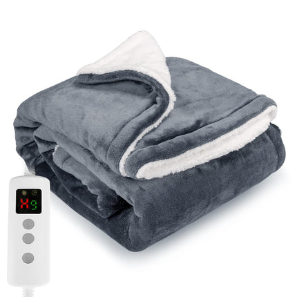 PROALLER Heated Blanket Electric Throw 160x130CM, 10 Levels &1-9H Timer Auto-Off, Machine Washable, Soft Flannel Sherpa Full Body Warming, Sofa Bed
