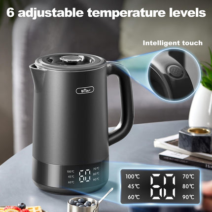 Bear 1.7L Electric Kettle with 6 Temperature Settings, 1800-2200W, Auto shut-off, Microprocessor Touch Panel, BPA Free, Dry Boil Protection, Fast