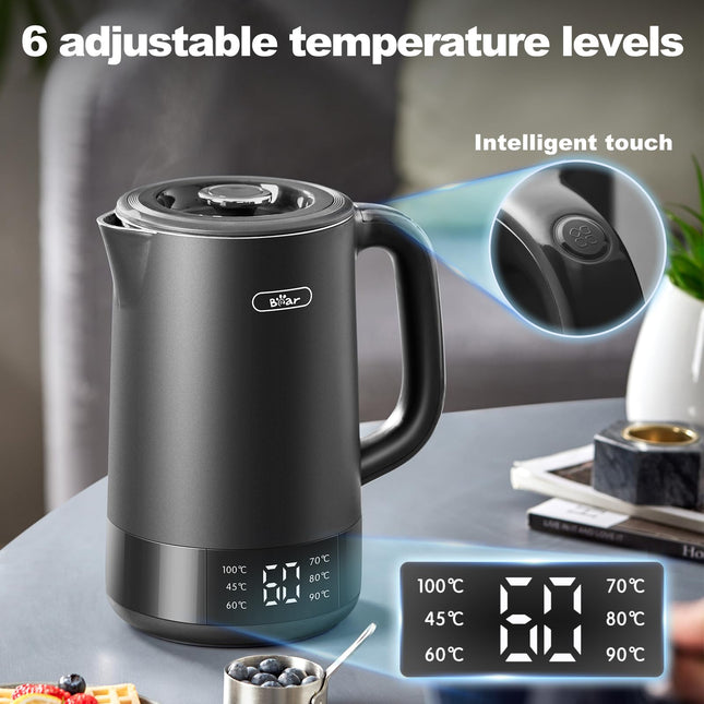 Bear 1.7L Electric Kettle with 6 Temperature Settings, 1800-2200W, Auto shut-off, Microprocessor Touch Panel, BPA Free, Dry Boil Protection, Fast