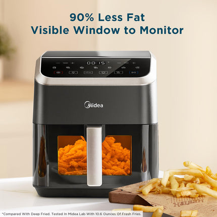 Midea Air Fryer with Visible Window 5L, HeatXpress Rapid Air Technology, 90% Less Oil, Energy Saving, 7-In-1 Presets, Non-Stick, Dishwasher Safe,