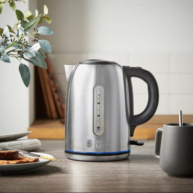 Russell Hobbs Electric Kettle (For Hot Water, Tea or Coffee, 1.7L, Brushed stainless steel, Quiet boil & digital temperature technology, Perfect pour)