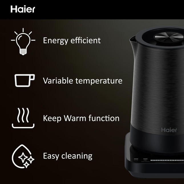 Haier Kettle, I-Master Series 5, 7 Temperature Settings, Keep Warm Function, Stainless Steel, hOn App, 3000W, Black [HKE5A]