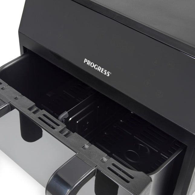 Progress Dual View Air Fryer ? 7 Litre, Non-Stick Cooking Basket, Removable Divider, Family Size Capacity, Viewing Window, Digital LED Touch Display,