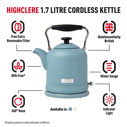 Haden Highclere Electric Kettle - 3000W Fast Boil, Cordless, 360 Base, Cup Markings - 1.5L Stainless Steel Kettle - Lightweight, Easy To Fill, Empty