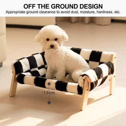 MEWOOFUN Large Cat Bed Sturdy Wooden Leg Raised Cat Sofa Bed Kitten Bed for Indoor Cats - Soft Cat Couch with Removable Cover Hold up 15kg, 56x45cm