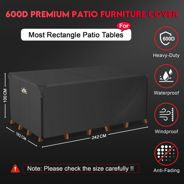 Zettum 242x182x100cm Outdoor Furniture Cover Rectangle 600D Heavy Duty Oxford Fabric Patio Table Cover Fit for Rattan Furniture Set, Outside Table Set