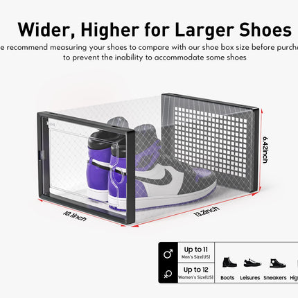 Kuject Large Shoe Boxes, Clear Stackable Shoes Storage Organiser, Fit Size 12, Plastic Sneakers Containers, Great Substitute for Shoe Rack, Space