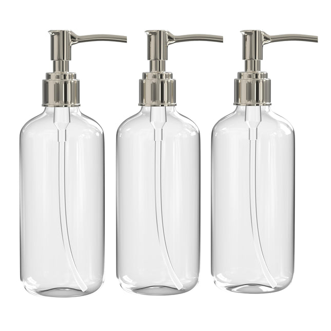 (3 Pack) 16 Ounce Soap Dispenser Bottles Clear Plastic Countertop Lotion-Soap Pump Bottles for Liquid Organic Soap Hand Dispensers Kitchen and