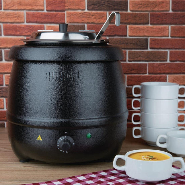 Buffalo Soup Kettle 10 Litre, Black, 35C to 95C, Electric Wet Heat Buffet Food Warmer - Ideal for Soup, Mulled Wine or Cider, Chili, Porridge or