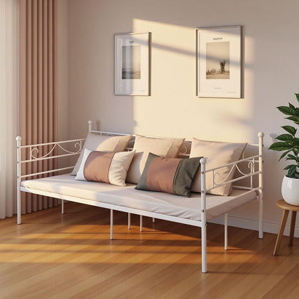buybyroom 90 x 190cm Day Bed Frame, Single Bed with Headboard and Slatted Frame Single Bed Sofa Bed for Bedroom Living Room Guest Room, White-Style 2
