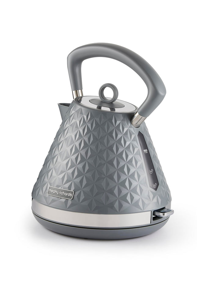 Morphy Richards Vector Pyramid Kettle, 1.5L 3kW Rapid Boil, Anti Limescale Filter, Boil Dry Protection, Water Window, Pull Ring Removeable Lid, 360