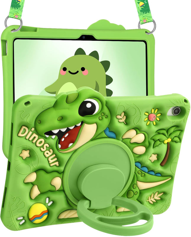 Kokaade for iPad 10th Generation/A16 Case - Soft Silicone with Shoulder Strap & Rotating Stand Cute Cartoon Dinosaur for Boys Girls Teens for iPad